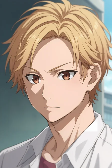 score_9, score_8_up, score_7_up, source_anime, rating_safe, , semi-realistic, , depth of field, 1boy, solo, male focus, <lora:haruki_serizawa_pony:0.88>, haruki_serizawa, blonde hair, brown eyes, short hair, , , <lora:sdxl_lightning_8step_lora:1>