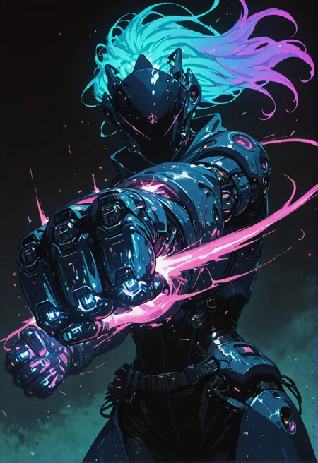 <lora:ck-shadow-circuit-IL:0.28>,
XenoPulse
masterpiece, best quality, good quality, very aesthetic, absurdres, newest, 8K, depth of field, focused subject,
action shot, airborne, flying, 
wabi sabi 1girl, holographic skin, holofoil glitter, faint, glowing, ethereal, neon hair, glowing hair, long hair, 
wielding purple neon glowing radioactive energy gauntles as weapon, dynamic attacking pose, neon energy gauntlet, punching against the viewer, motion lines, speed_lines, dynamic shot, motion_blur, wind_effect,  midair, fast_movement, shockwave
<lora:MoriiMee_Gothic_Niji_Style_Illustrious_r1:0.45>
<lora:ck-nc-cyberpunk-IL-000011:0.5>
<lora:ck-neon-retrowave-IL:0.3>
 <lora:XenoPulseIL:1>