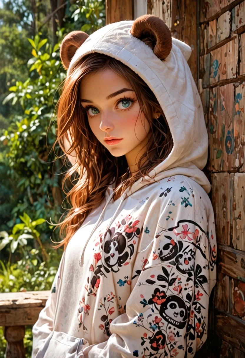 score_9, score_8_up, score_7_up, score_6_up, god rays, interesting background, unique background, dramatic light, dramatic pose, dramatic angle
A cute girl with long, straight brown hair is wearing a fluffy, panda-themed hoodie with panda ears. Her expression is soft and slightly surprised, giving her an adorable and innocent look. The background is plain, emphasizing her and her cozy outfit. [romantic impressionism,dream scenery art,beautiful oil matte painting,romantic,style of thomas kinkade,beautiful digital painting,anime landscape,romantic painting,dreamlike digital painting,colorful painting,beautiful gorgeous digital art,style of greg rutkowski,janek sedlar,jenny saville:0]