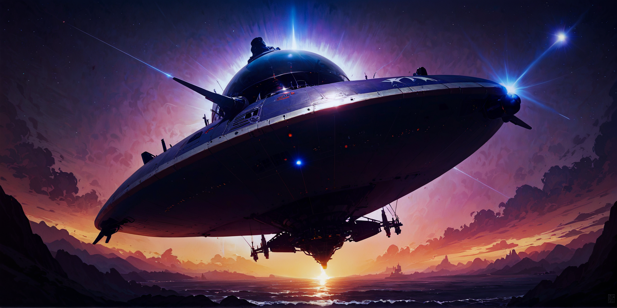 (score_9, score_8_up, score_7_up, masterpiece, , best quality, high quality, highres, cinematic shot, thick lineart, sharp edges, cel shading, linear hatching raypunk),
BREAK
captial ship, spacecraft, space, cosmos, dark void
<lora:add-detail-xl:0.8> <lora:Perfect Hands:0.8>  <lora:RayPunK:0.75>  <lora:Concept Art Twilight Style SDXL_LoRA_Pony Diffusion V6 XL:0.8> <lora:sinfully_stylish_SDKL:0.8>  <lora:zavy-cntrst-sdxl:0.6>