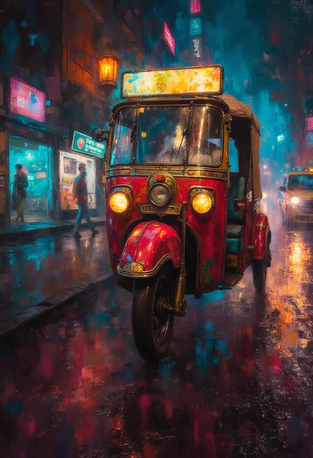 Dreams of Bombay, rickshaw, vibrant glow