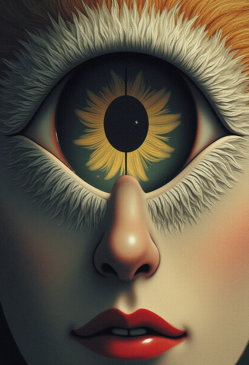 yfg-magritte Digital art by Adam Martinakis, Goro Fujita and Filip Hodas, Illustration, a close up image of the face of an owl, the reflection on the eyes shows a netherworld, Surrealism, digital manipulation, ethereal landscapes, Concept art, VR painting, imaginative worlds, whimsical characters, digital illustration, Sci-fi digital art, dystopian landscapes, surreal compositions, vibrant colors, dynamic dramatic atmosphere, dynamic cinematic color, flowing, best, unique.