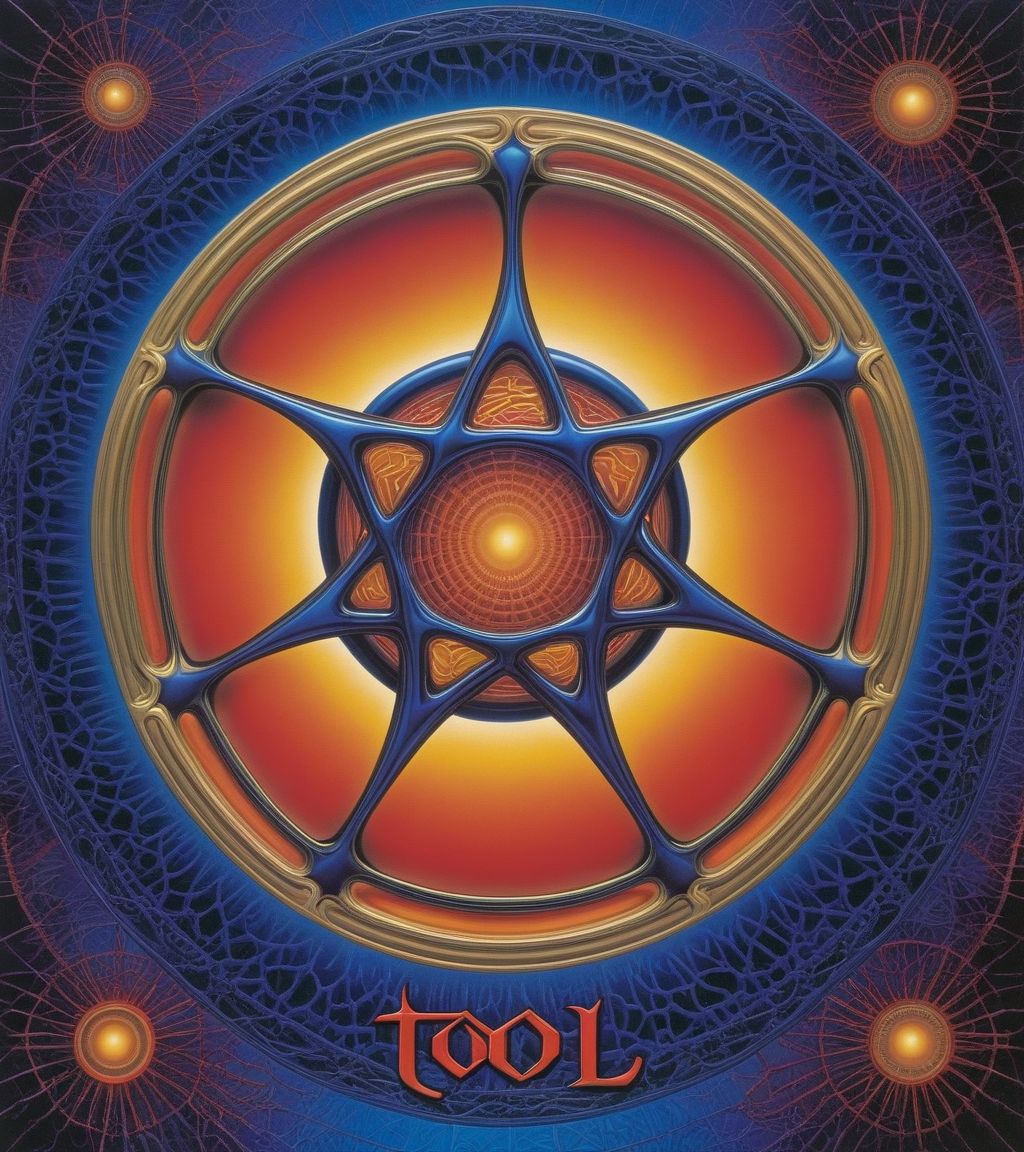 Tool Metal album cover, style by Alex Gray, (write text: "TOOL")
