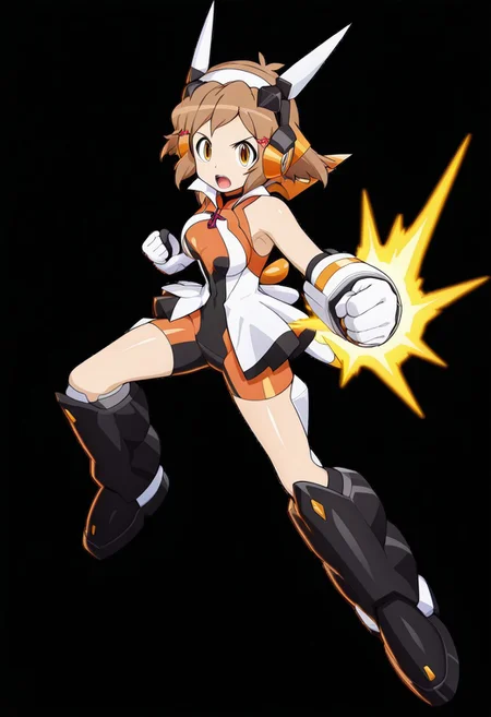 masterpiece, best quality, amazing quality, very aesthetic, absurdres, newest,shiny skin,, anime screenshot, anime coloring, <lora:TachibanaHibikiSeason1:1>short hair, 1girl, brown hair, solo, gungnirseason1, hair ornament, bodysuit, headphones, hairclip, headgear boots fighting stance, looking at viewer, simple background, black background, open mouth, powering up, clenched hands, looking at viewer, xdive,