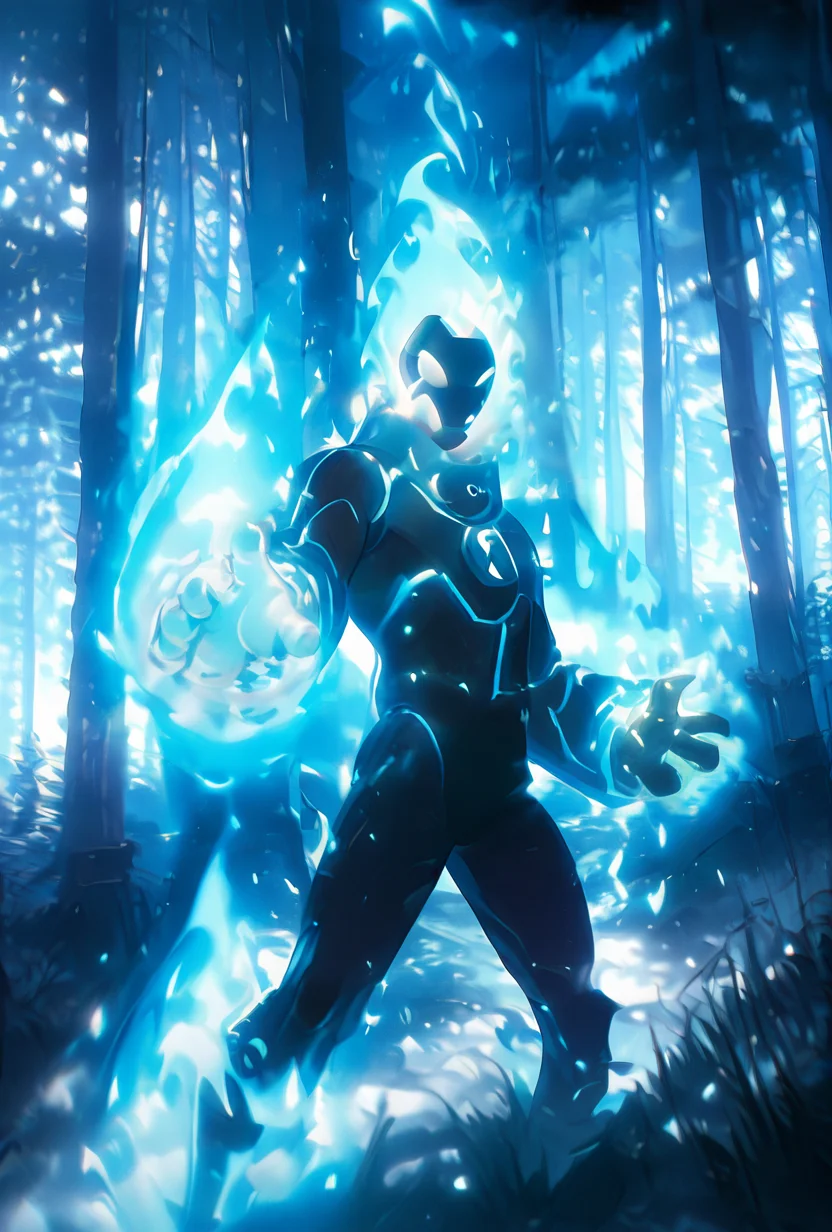 <lora:heatblast-09:1> heatblast, blue fire, black skin,, 1boy, dynamic pose, <lora:WSSKX_WAI:1>, <lora:WeaponSpellBindIL:1> spell bind, forest, masterpiece, best quality, amazing quality, very aesthetic, absurdres, newest,