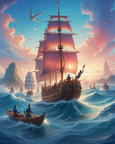 ethereal fantasy concept art of anime artwork phantom fleet regattas racing through tsunami surfing zones aboard blood magic dhows competing for charts to the world's edge, Role-playing game (RPG) style fantasy, Detailed, vibrant, immersive, reminiscent of fantasy RPG games,,
<lora:iLLMythG0thicL1nes:0.5> G0thicL1nes,
<lora:Detail_Tweaker_Illustrious_BSY_V3:0.7> detailed,
<lora:Dramatic Lighting Slider:1>,
<lora:NOOB_vp1_detailer_by_volnovik_v1:0.3>,
<lora:reij-rt:0.3>, <lora:aidmaFLuxPro1.1_v0.3_IL:0.5> aidmafluxpro1.1,
<lora:FrankFrazettaIL:0.15>б . anime style, key visual, vibrant, studio anime, highly detailed . magnificent, celestial, ethereal, painterly, epic, majestic, magical, fantasy art, cover art, dreamy
