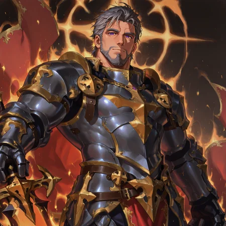 <lora:Cadanova_Alchemist_Code_repair-000003:.8>, (tagatamecadanova, 1boy, short hair, grey hair, purple eyes, solo, male focus, mature male, muscle body, bara, armor, cape, greadsword, holding sword,)
looking at the viewer, cowboy shot, 
(very short hair, beard, bara, mature, facial hair, stubble, beard, full beard, sideburn, beard, a lot of beard, ), facial hair,male focus, muscular male, muscular male, bara, mature,  bara, mature, aixiwuganda_(20222192), very awa, masterpiece, best quality, absurdres, newest, perfect quality, detailed background, intricate details,
<lora:slider_Body Type_alpha1.0_rank4_noxattn_last:3><lora:Anime Summer Days 2 Style SDXL_LoRA_Pony Diffusion V6 XL:.6><lora:slider_cfg_scale_boost:.7><lora:Artist6p:.55>, Artist6p, Artist04p,<lora:slider_il_brightness_slider_d1:-1><lora:slider_il_contrast_slider_d1:-1><lora:slider_DarkSlider1.2_alpha1.0_rank16_full_300steps:-.6>
