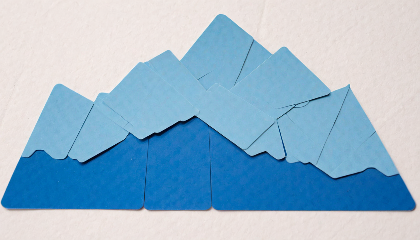 plastkort, a mountain landscape made from single colored rectangular plastic cards, <lora:Plastkort-000005:1>