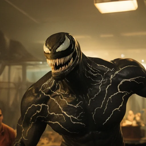 a still of venom in jurassic park, intricate, 8k, artstation, highly detailed, intense, sharp focus, art by cgsociety