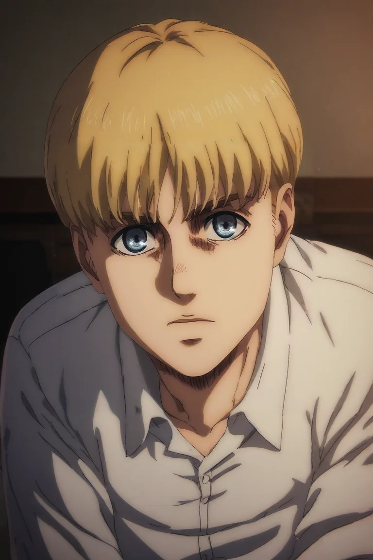 score_9, score_8_up, score_7_up, source_anime, rating_safe, intricate details, (realistic:0.6), looking at viewer, , 1boy, solo, male focus, <lora:armin_arlert_pony:0.98>, armin_arlert, blonde hair, blue eyes, very short hair, bowl cut, straight-on, bedroom, computer monitor, day, dynamic pose, speaking, talking, , panama hat, <lora:sdxl_lightning_8step_lora:1>