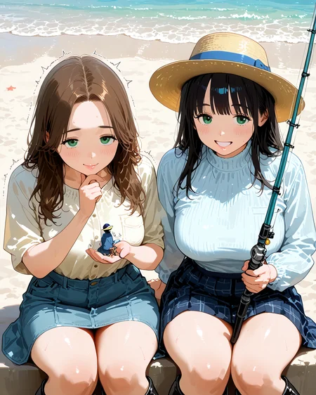 IllusP0s, PonyScores7, source_anime, ah1, IllustriousQual, interesting, exciting, spectacular, wonderful, <lora:natsumi_style:0.5>, <lora:by_usakun-pony:0.4>, by usakun, <lora:Akina_Bbw_Style_-_PonyXL:0.2>, AkinBw,
BREAK (artisanal fashion style, celebrating handmade and unique pieces, features intricate details, natural materials, and craftsmanship, embodying a sense of authenticity and creativity),
BREAK 1girl, (curvy), <lora:Ebihara_Naho_illustrious:0.8> Ebihara, skindentation, thick thighs, wide hips, busty, voluptuous, lips, <lora:venus body PonyXL:0.3>, <lora:shinyskin2:0.2>, glistening skin,
BREAK long hair, (black hair:1.4), (parted hair), <lora:hairdetailpxl:0.2>, hairdetailpxl,
BREAK (green eyes), (downturned eyes:1.4), <lora:expressive eyes:0.2>, expressive eyes, <lora:eyedetailpxl:0.2>, eyedetailpxl, <lora:Eyes_High_Definition:0.2>, EyesHD,
BREAK ((trembling with fear)), <lora:Expressive_H:0.2>, Expressiveh, <lora:Emotional_Anime_Expressions_PonyXL_Concept:0.2>, emotional, <lora:Best_Facial_Expression_LoRA_PONY:0.2>, looking at viewer, <lora:Detailed expressive EXEV style -XL Pony V1.0:0.2>, FaceDetail,
BREAK ((with a finger on their chin, sitting back with an alluring smile, creating intrigue)),
BREAK (caramel beige classic black turtleneck with a plaid skirt and knee-high boots),
BREAK (((On a quiet stretch of beach, two older men sit side by side in low, sandy chairs, fishing rods in hand, They wear wide-brimmed hats and light linen shirts, enjoying the peace of the morning, sharing stories of past adventures))),
BREAK <lora:xl_more_art-full_v1:0.2>, <lora:aesthetic_anime_v1s:0.2>, <lora:EpicF4nta5yXL:0.2>, <lora:detailxl:0.2>, detailxl, <lora:Fant5yP0ny:0.2>, best quality, amazing quality, best aesthetic, absurdres, illustration, Volumetric_Lighting, ultra-detailed, very aesthetic, intricate details, 8k, masterpiece, best_quality
BREAK Stable_Yogis_PDXL_Positives, AS-Adult, <lora:Complicated fantasy portrait - XL Pony V2.0:0.2>, bad-hands-5, <lora:HDA_Detailer:0.3>,