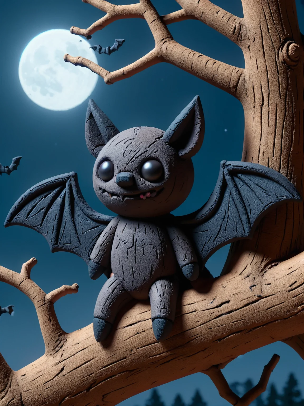 An ais-crayz bat, in a tree, in the moonlight <lora:Kids_Crayon_Style_SDXL:1>