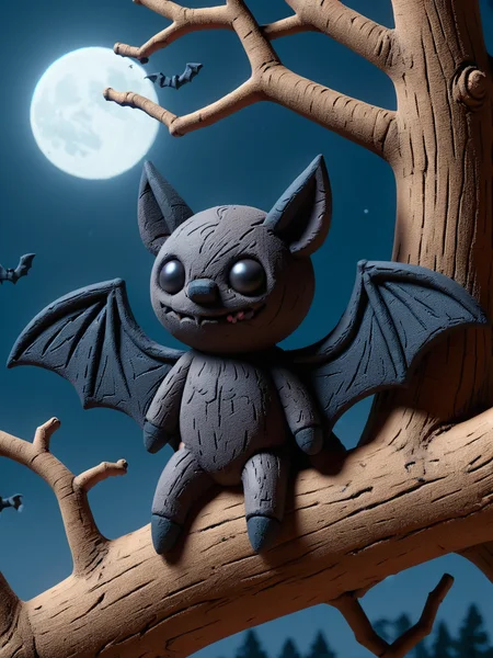 An ais-crayz bat, in a tree, in the moonlight <lora:Kids_Crayon_Style_SDXL:1>