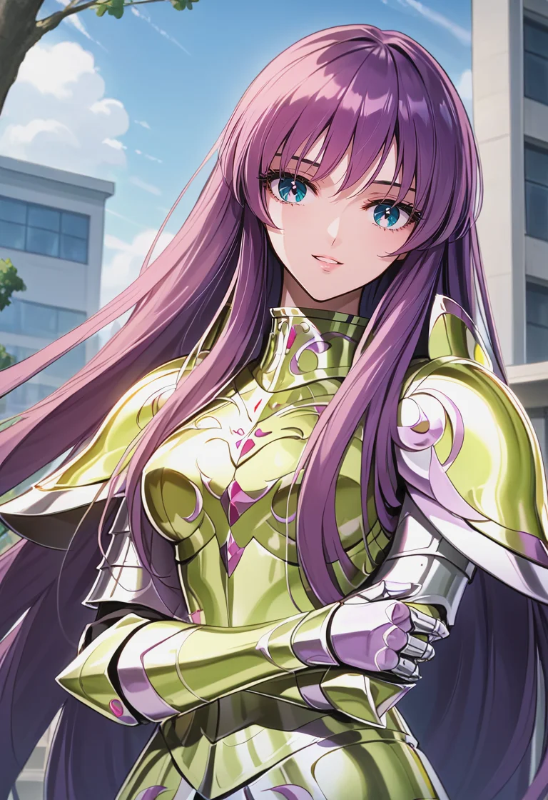 score_9, score_8_up, score_7_up, best quality, intricate details, source anime, rating explicit, BREAK
Hiding face with arm, love gaze, blush, parted lips, light smile, head tilt,
athenakido, purple hair, long hair, aqua eyes, bangs, armor, breastplate,
<lora:SaoriKido_Pony_v02-10:1>
a charming school building with distinct architectural elements,