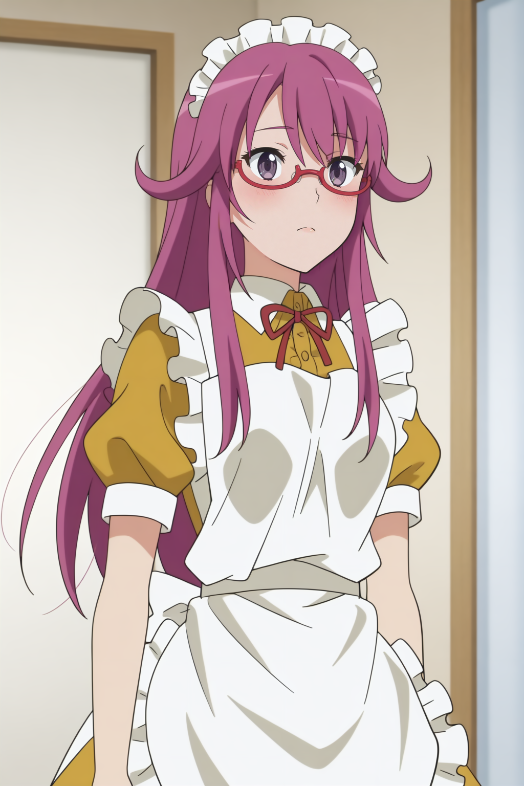 Tsuruko, semi-rimless eyewear, maid <lora:Haiyore_Nyaruko-san-illust:0.8>