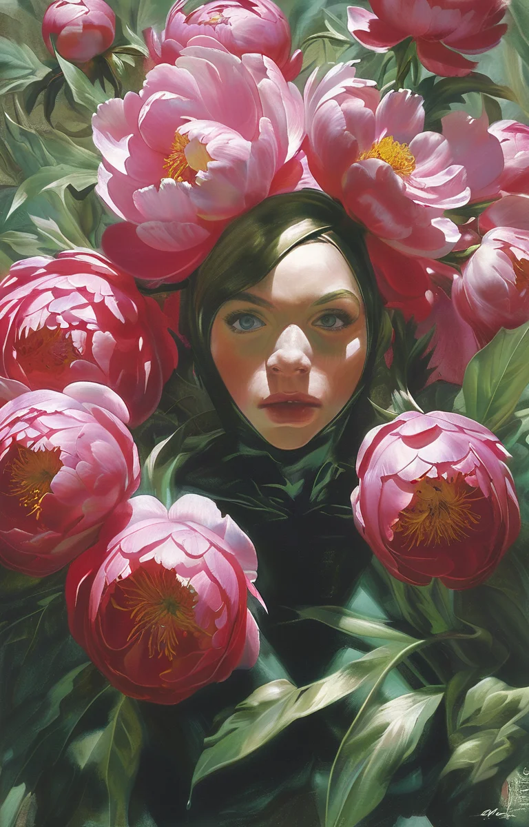 masterpiece,best quality,<lora:tbh234-sdxl:0.9>,illustration,style of Alex Ross decaying peonies
