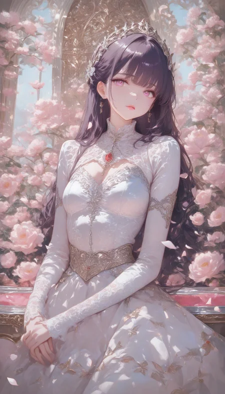neonpunk style masterpiece,high score,great score,absurdres, <lora:Alice Prin_Complete:1>,Alice Prin (style, hair, dress, alice, prin), ., Naerys had the Targaryen looks, a fine and delicate beauty, almost unworldy. She was slender and small, with big deep violet in hue eyes and fine, pale, porcelain skin, near translucent. Naerys Targaryen. . cyberpunk, vaporwave, neon, vibes, vibrant, stunningly beautiful, crisp, detailed, sleek, ultramodern, magenta highlights, dark purple shadows, high contrast, cinematic, ultra detailed, intricate, professional