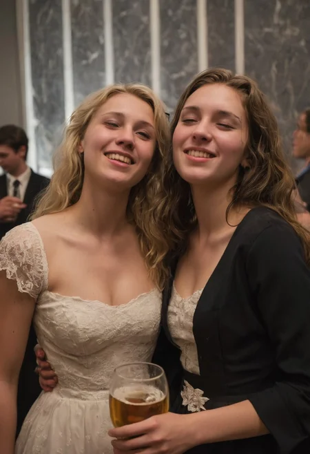 Dark lighting and intimate atmosphere. Sensual and turned on by each other. Drinking sacrament wine.  More drunk. One woman has large breasts.Hyper realistic. More drunk and wasted. Two Mormon sister missionaries getting drunk in their apartment after a long day proselyting. They are obviously visibly very intoxicated.  Leaning together lovingly. Very drunk eyes. Very drunk sultry eye contact. more drunk expression. Disheveled hair. (((Falling, tripping, staggering, dizzy, sleepy))). (((blackout drunk))).Realistic skin. Film grain. Typical lighting wearing a nice modern dress. (((20 year old Mormon Temple square sister  missionary))). Her hair is very disheveled. She drank a lot of tequila(((heavily lidded, drunk eyes))) incoherent, and completely hammered.
 (((incoherent, wasted))) very  drunk. realistic photo.{{{increasingly wasted}}} after having way too much to drink.  (((falling down))) drunken expression. cinematic lighting. (((Flirting))). Soft contented smile. She's completely wasted and wants to have sex tonight.