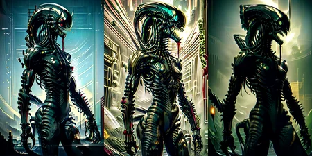 (otherworldly), highly insanely detailed, masterpiece, top quality, best quality, highres, 4k, 8k, RAW photo, (very aesthetic, beautiful and aesthetic),
__lazy-wildcards/cosplay-char/alien-predator/xenomorph/prompts__,
<lora:FemXeno:1>,
(1girl:1.3), eyes focus,
__lazy-wildcards/dataset/background__,âââ