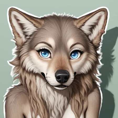 score_9, score_8_up, score_7_up, source_furry, detailed face, detailed eyes, incredible detail BREAK 1girl, solo, anthro, wide shot (furry female, wolf, light brown fur, monotone fur, light blue eyes,slightly wide hips, small breasts), black nose, whiskers, ear flop, solo, looking at viewer, telegramstickerxl, white outline, drop shadow, simple background, green background, telegram sticker, cartoon style, holding bow, wearing a hunter clothes, shy posee
