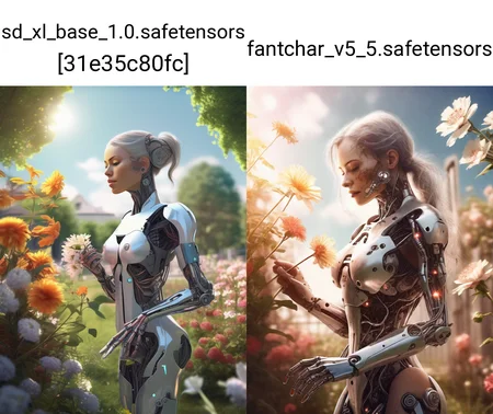 a beautiful cyborg woman picking flowers in a sunny garden, realistic, highly detailed