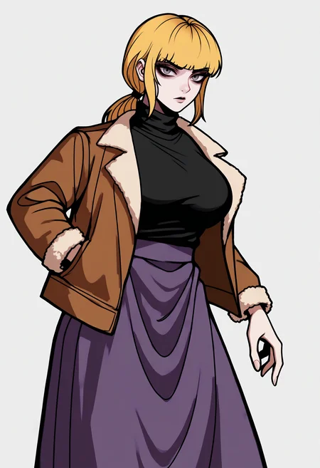 score_9, score_8_up, score_7_up, score_6_up, score_5_up, score_4_up,
BREAK
1girl, blonde hair, low ponytail, grey eyes, bangs, karin funger,
BREAK
solo, brown jacket, purple skirt, long skirt, black sweater, large breasts,
BREAK
white background, simple background, dynamic pose, dark, <lora:Lunas-2n5-Artist-SDXL-A1:1> <lora:Lunas-Karin-Funger-SDXL-A1:1>