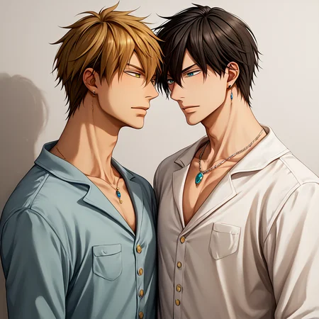 score_9,score_8_up,score_7_up,score_6_up,score_5_up,score_4_up BREAK takato saijo,junta azumaya,2boys,multiple boys,male focus,jewelry,necklace,jumpsuit,shirt,pajamas,<lora:Takato_Junta_V1-2:1>,