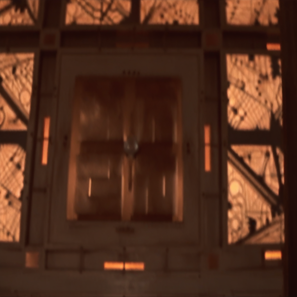 uniformity, light, symmetrical, door, cold atmosphere, small doors, geometric patterns, nib pen (medium), window, futuristic, silhouette, silk, red eyes, indoors, disorienting, depth of field, hallway, simple background, utility pole, broken window, eerie ambiance, sunlight, bare tree, house, otherworldly, sunset, identical surfaces, piano, solo, washing machine, blurry, paper, orange theme, building, tears, captcube, shadow