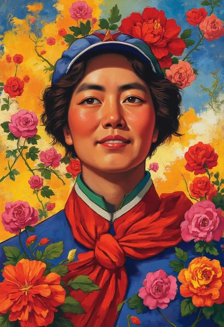 constructivist style I am the successor of communism, the motherland's tender flower, doing good deeds without leaving a mark on the red scarf.
geometric shapes, bold colors, dynamic composition, propaganda art style, 
vibrant, beautiful, painterly, detailed, textural, artistic, 
intricate details, highly detailed, vivid, 
aidmamj6.1, maoist propaganda poster,