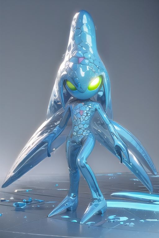 Tall, High quality, nonblurry, male focus, Ultra HD, HDR, 4K, hyperdetailed, smooth lighting, solo, (fully clothed, masterpiece, epic lighting, good shading, studio quality), (Chaos, blue water body, two lime eyes, no pupils, pink brain, transparent, battle stance, long arms), ((epic lighting)), best_quality, perfect, cinematic lighting, highest quality, intricate details, hdr, cinematic, intense,