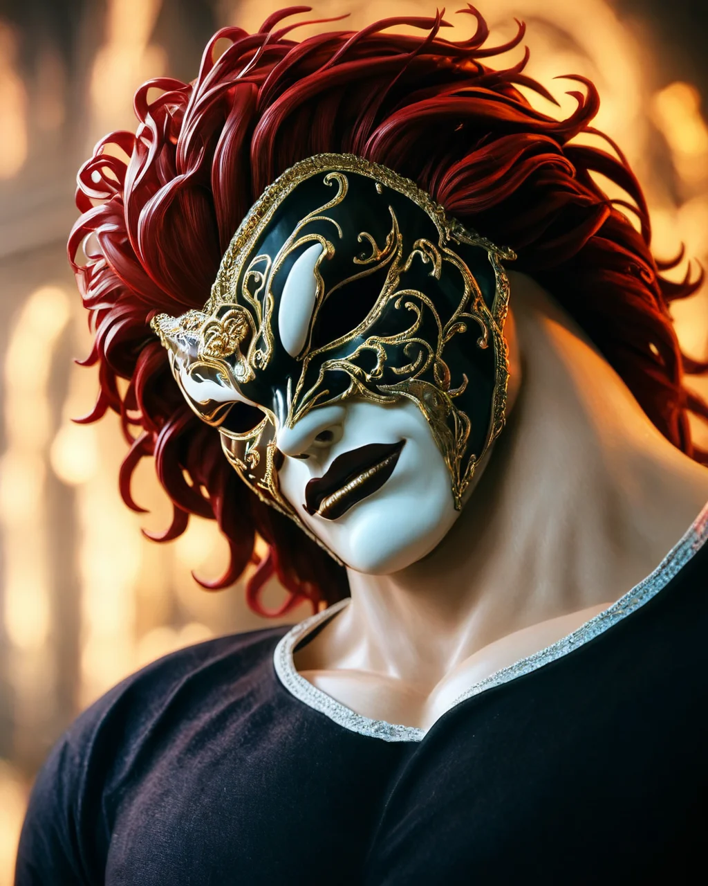 score_9, score_8_up, score_7_up, YujiroHanma, 1boy, male focus, upper body, solo, black shirt,muscular male, V3net1an_m1ask, <lora:Venetian_mask:1> Carnival mask, gold mask, mask, Venetian mask, mysterious mask,luxurious, full face mask, red hair, manly, veins, pupils, brown eyes, dynamic lighting, extremely detailed,<lora:Char-YujiroHanma-pony:0.85>, portrait, serious expression,very veiny,glare, <lora:hand 4:1>, evil grim, in the background there is a destroyed city, fire everywhere, a building is falling, (focus face), <lora:more_details:0.5>, blurred background,
