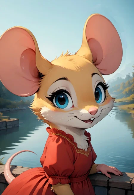 score_9, score_8_up, score_7_up, score_6_up, score_5_up, score_4_up,
[][][][][]
m0use_goldie, cuillu, ((mouse)), outdoors, (lake), front view, side view, happy expression, (upper body shot:1.2), red dress, (cute:1.2), (feral:1.5), high angle view, looking at viewer, tail, fog, mist