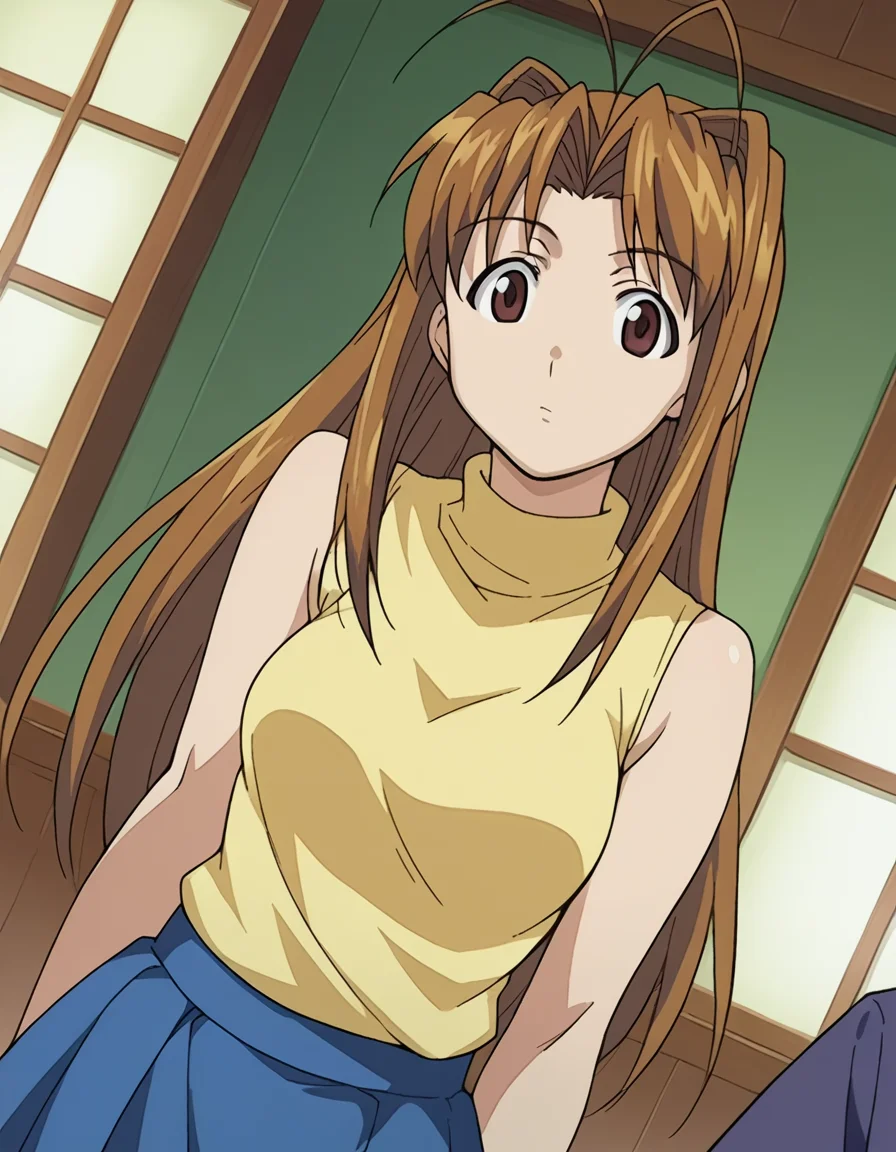score_9, score_8_up, score_7_up, source_anime,
narunarusegawa, <lora:naru-narusegawa-ponyxl-lora-nochekaiser:1>,
naru narusegawa, long hair, brown hair, antenna hair, brown eyes,
skirt, sleeveless, miniskirt, turtleneck, sleeveless turtleneck,
indoors,
looking at viewer, dutch angle, cowboy shot,
