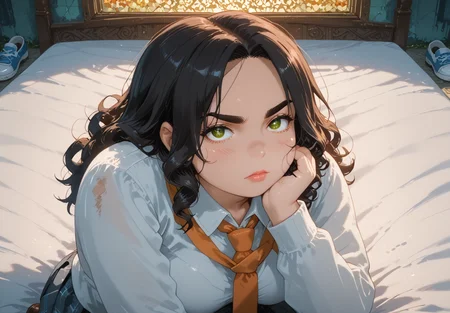 IllusP0s, PonyScores7, source_anime, ah1, IllustriousQual, interesting, exciting, spectacular, wonderful, amazing quality, absolutely eye-catching, 
BREAK <lora:xl_more_art-full_v1:0.2>, <lora:aesthetic_anime_v1s:0.2>, <lora:EpicF4nta5yXL:0.2>, <lora:detailxl:0.2>, detailxl, <lora:Fant5yP0ny:0.2>, amazing quality, best aesthetic, absurdres, illustration, Volumetric_Lighting, ultra-detailed, very aesthetic, intricate details, best_quality,  lazympos, <lora:Add_Details_v1.2:0.4>, <lora:quality_modifiers_masterpieces_v1:0.2>, <lora:ZootPonyAnime_V1_r2:0.2>, <lora:Bestifacator2:0.2>,
BREAK (((adjusting legwear))),
BREAK Stable_Yogis_PDXL_Positives, AS-Adult, <lora:Complicated fantasy portrait - XL Pony V2.0:0.2>, bad-hands-5, <lora:HDA_Detailer:0.3>, <lora:natsumi_style:0.2>, <lora:by_usakun-pony:0.2>, by usakun, <lora:Akina_Bbw_Style_-_PonyXL:0.2>, AkinBw, ((diagonal)),
BREAK 1girl, mature female, (curvy), round-chin, caucasian, <lora:ETO_OC_Illustrius:0.5>, eto_oc, skindentation, (plump), thick thighs, wide hips, busty, voluptuous, <lora:Venus body IXLS3_alpha16.0_rank32_full_last:0.8>, <lora:shinyskin2:0.2>, glistening skin, HDA_FatGirlXL, round ass, large breasts, <lora:perfection style:0.2>, perfection style, perfection, 
BREAK ((<lora:Mari_Ohara_All_outfits_from_the_Love_Live_Sunshine_anime_series_-_Illustrious:1>, ohara mari, School uniform with orange tie, shoes)),
BREAK (curly hair), long hair, (black hair:1.4), (parted hair:1.7), messy hair, kinky curls, <lora:hairdetailpxl:0.2>, hairdetailpxl,
BREAK (half green and brown eyes), (colorful eyes), (multicolored eyes), (downturned eyes:1.4), expressive eyes, <lora:perfect-eyes:0.4> perfecteyes , EyesHD, (round face:1.2), (thick eyebrows:1.3), (plump face), <lora:Round_face:0.2>, lips, <lora:DetailedEyes_xl_bdsqlsz_V1:0.2>, <lora:Eyes_Lora_Pony_Perfect_eyes:0.2>, <lora:focusoneyes:0.2>, <lora:cinematic eye color style illustrious v1:0.2>,
BREAK (((Person in bed expression))), <lora:Expressive_H:0.2>, Expressiveh, <lora:Emotional_Anime_Expressions_PonyXL_Concept:0.2>, emotional, <lora:Best_Facial_Expression_LoRA_PONY:0.2>, looking at viewer, <lora:Detailed expressive EXEV style -XL Pony V1.0:0.2>, FaceDetail, <lora:Best_Facial_Expression_Helper_XTREME_ILLU:0.4>, kaogei,
BREAK (((A group of men, their faces obscured by shadows, engage in a ritualistic communion, They share a single bowl of dark liquid, their faces contorted in a mixture of disgust and reverence, The air is thick with the smell of decay and mystery, a palpable sense of the unknown))), <lora:Background Detailer - SDXL:0.2>, 4k, 8k, Ultra HD, Masterpiece, Best quality, Detailed background, <lora:Add_more_details_V2_XLpony:0.2>, full_details, <lora:background-type1:0.2>, <lora:AddMicroDetails_Illustrious:0.8>, addmicrodetails,