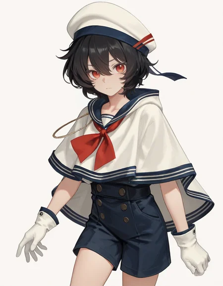 1girl, solo, mondlicht_a, white headwear, shorts, sailor collar, white gloves
 looking at viewer, simple background, 
<lora:mondlicht:1>, (masterpiece, best quality, high quality, highres, ultra-detailed),
