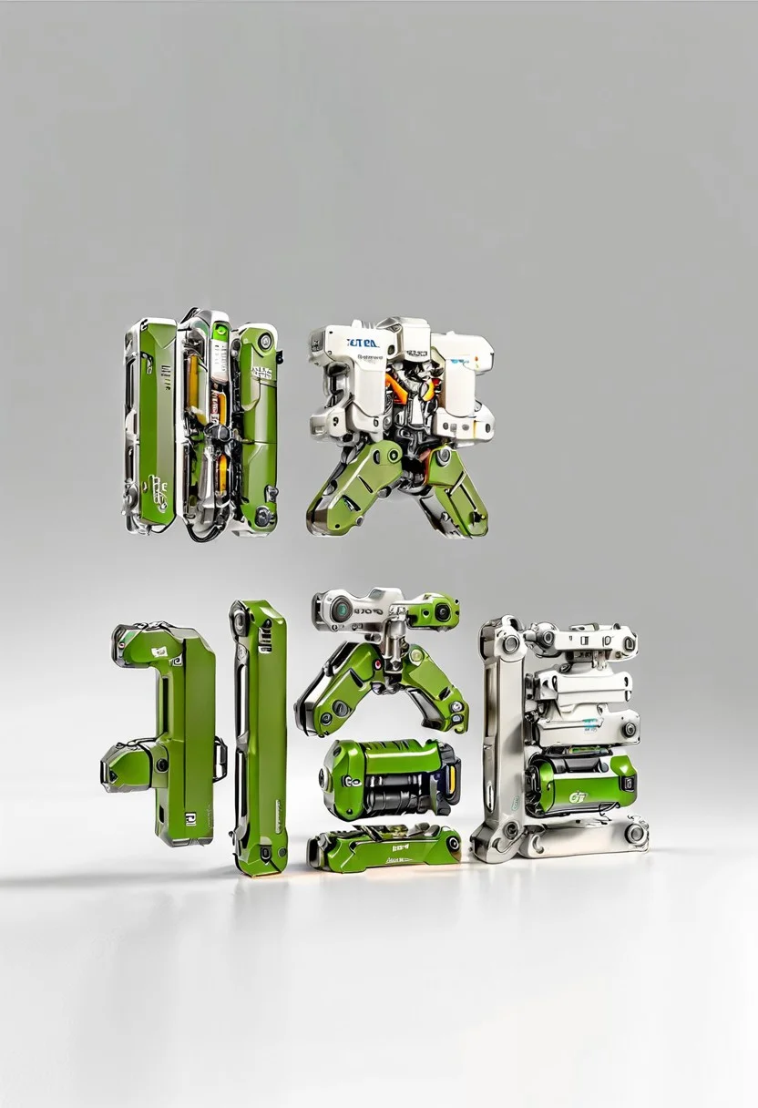Sci-fi_Hola_(\font\), Mecha,mechanical,no_humans,still_life,shadow,science_fiction,grey_background,simple_background,white_background,morandi color,(Olive Green | Champagne gold | Silver gray),machine,miniature,metal,Sci-fi,(white background:1.2),(simple background:1.1),((best quality)),((masterpiece)),8k,