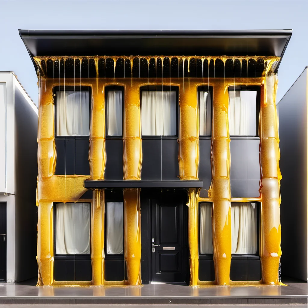 a house facade covered in honey<lora:HoneyXL:1>