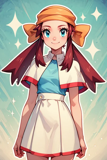 score_9, score_8_up, score_8, medium breasts, (curvy), cute, eyelashes, BREAK, , zzMelody, twintails, dress, bandana, blue shirt, white capelet, <lora:Melody_Pokemon_PDXL:1.0>, , BREAK, smile, looking at viewer, abstract background, white outline, cowboy shot, embedding:zPDXL, Expressiveh, <lora:CatalystStylePDXL:0.6>, <lora:SDXLFaeTastic2400:0.5>, <lora:Expressive_H-000001:0.4>,