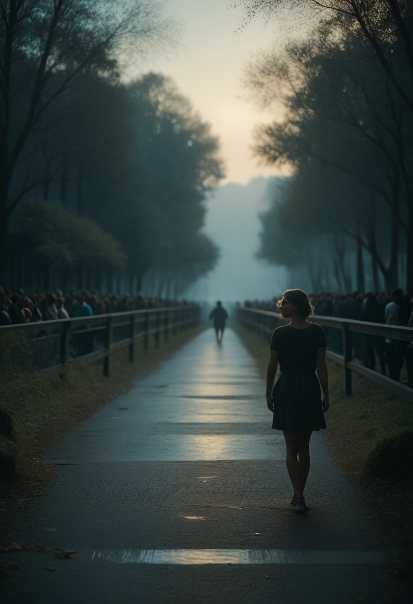 Score_PnyReal C4M3R403, silhouette, film strip, blurry, bridge, walking, multiple girls, crowd, grainy, film photography