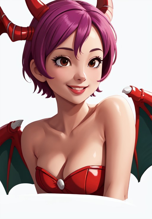 sfw, <lora:darkstalkers_lilith_nai:0.8>, darkstalkers_lilith, portrait, smile, (seductive, alluring, charming:1.3), seductive, (ultra-high res, high details, absurdres:1.3)