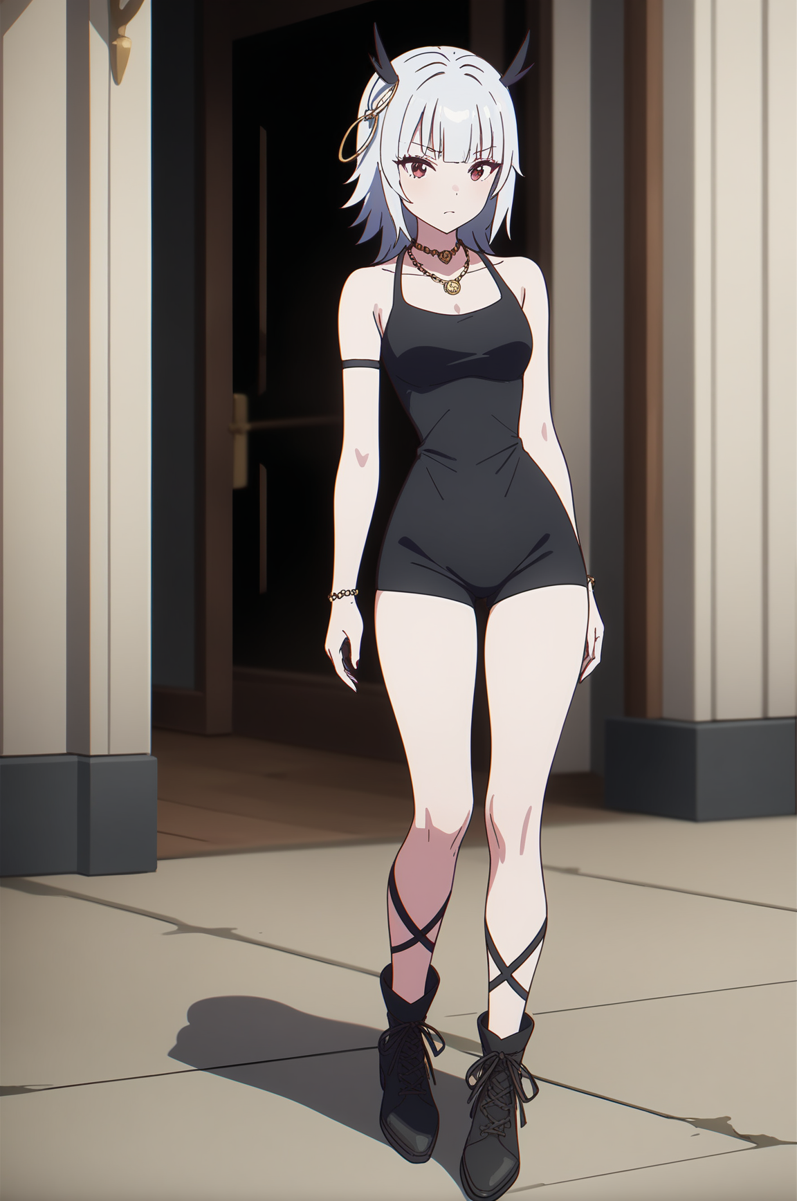 , gg-ouroboros, necklace, 1girl, solo, narrow waist,skinny, masterpiece, absurdres, high quality, highres, best quality, (full body:1.20), recent <lora:gg-ouroboros-V01:0.6>