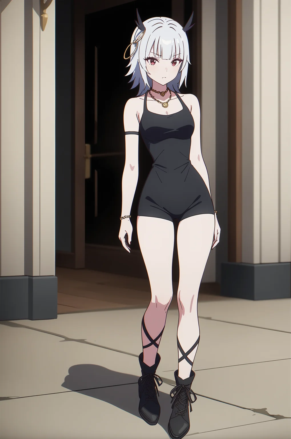 , gg-ouroboros, necklace, 1girl, solo, narrow waist,skinny, masterpiece, absurdres, high quality, highres, best quality, (full body:1.20), recent <lora:gg-ouroboros-V01:0.6>