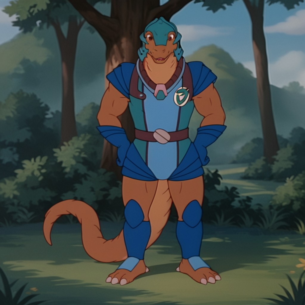 score_9, score_8_up, score_7_up, score_6_up, score_5_up, score_4_up, source_furry, AlloDinos, anthro, male, Allosaurus, brown skin, blue armor, blue gloves, teal helmet, barefoot, outside, standing, hands on hips, solo, 1boy, <lora:8a0d63c6-33e5-45f4-9d68-bdfa174f72cd:0.7>