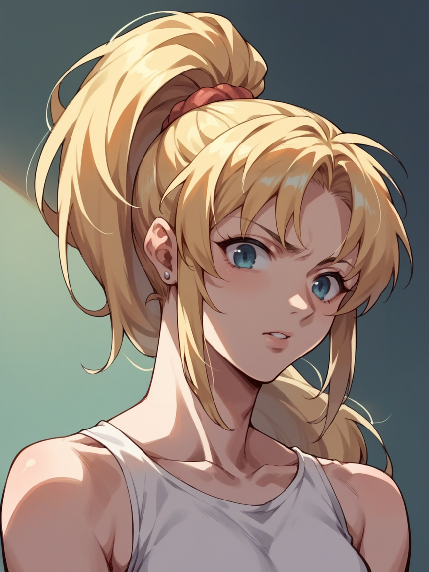 score_9, score_8_up, score_7_up, score_6_up,  <lora:BBXLP:1> (BB), cel shading, 1girl, blonde hair, ponytail,