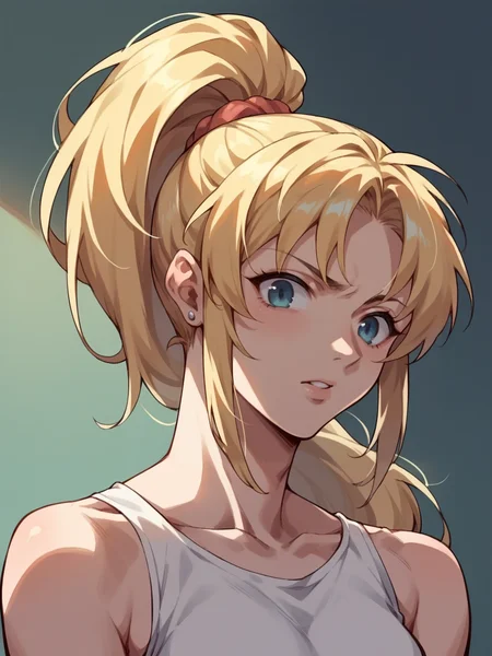 score_9, score_8_up, score_7_up, score_6_up, <lora:BBXLP:1> (BB), cel shading, 1girl, blonde hair, ponytail,