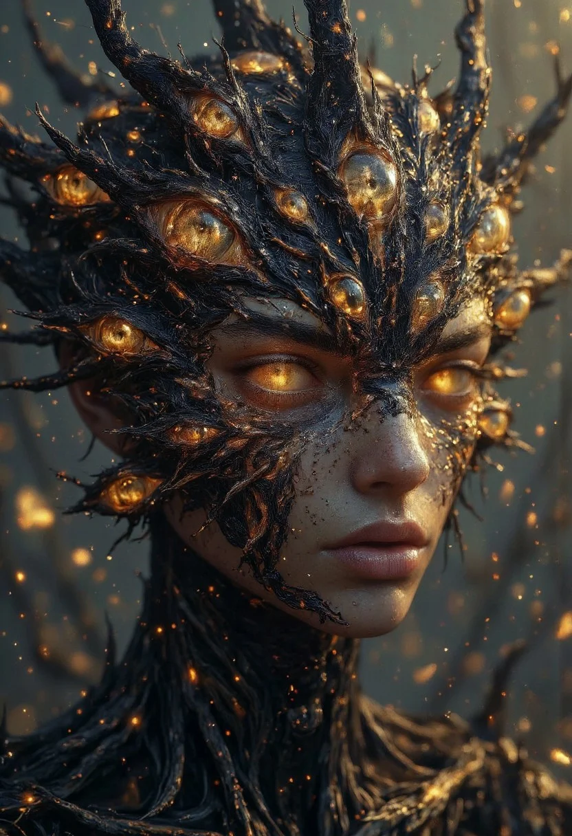 A alien creature , many eyes rotating , revolving around his faceless head, professional fine composition, inspired, advanced cinematic perfect light, beautiful detailed supreme quality color intricate, perfect composition
