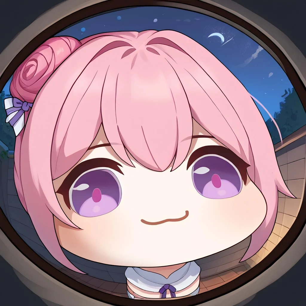 score_9,score_8_up,score_7_up,fisheye,outdoors, night,mutsukiface, chibi, smile, closed mouth, close-up,doro, creature, :3, chibi, pink hair, purple eyes, hair bun, hair bow, no humans, white skin, four legs, solid circle eyes, no pupils
<lora:door_fisheye_v1:1>, <lora:meme_mutsukiface_ponyXL:1> <lora:Doro_X_PDXL_V1:0.8>