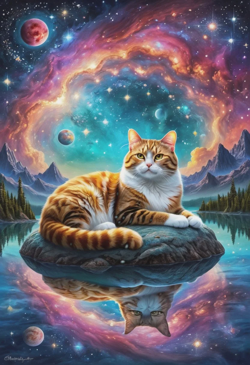 masterpiece,(bestquality),highlydetailed,ultra-detailed,(sleepingcat),(fantasysetting),(cosmicdreamscape),(floatingislands),(etherealclouds),(starrybackground),(vibrantcolors),(nebulas),(glowingauras),(softlight),(magicalatmosphere),(floatingcat),(curlingup),(furreflectingstarlight),(celestialbubbles),(surreal),(dreamlike),(softshadows),(whiskersglowing),(cosmicwaves),(glisteningstars),(majestic)