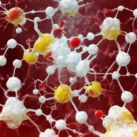 <lora:SDXL_macro_Sa_May:1> macro yellow molecules, white and red macro word