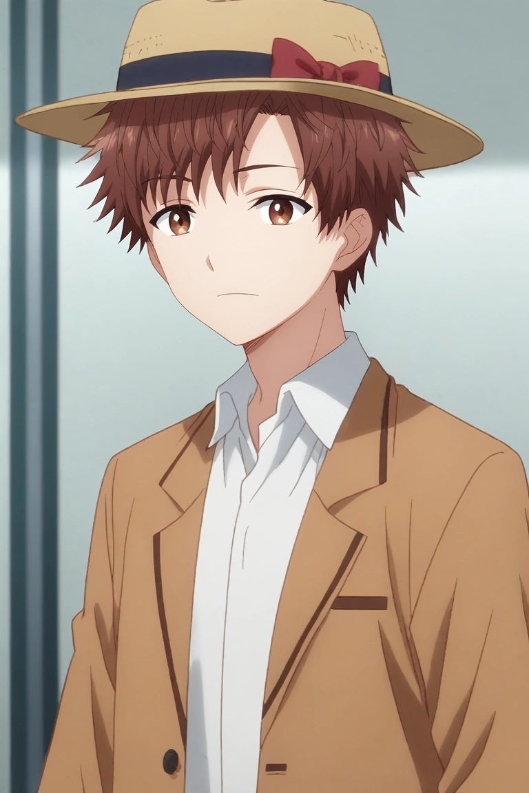 score_9, score_8_up, score_7_up, , rating_safe, , anime screencap, anime coloring, official style, looking at viewer, depth of field, 1boy, solo, male focus, <lora:itsuki_akazawa_pony:0.8>, itsuki_akazawa, brown hair, brown eyes, short hair, bangs, , , fedora, <lora:sdxl_lightning_8step_lora:1>